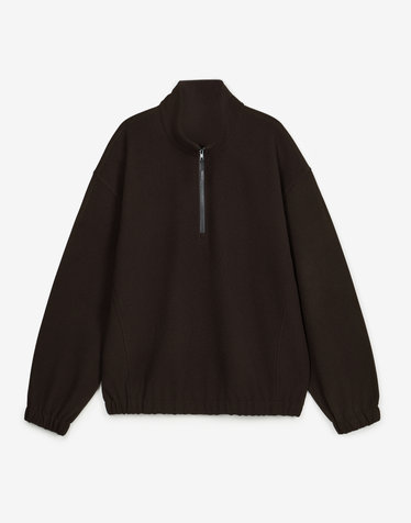 Oversized Fleece Quarter Zip-up Sweatshirt (Brown)