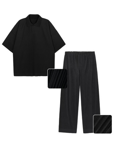 Yoyogi Pleats Polo & Wide Pants (Black)