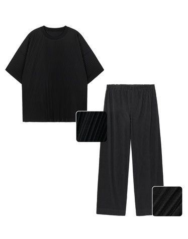 Yoyogi Pleats Tee & Wide Pants (Black)