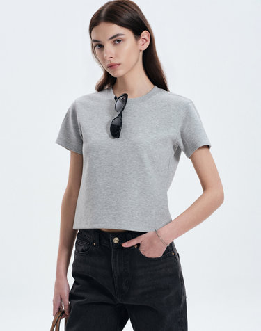Essential Cropped Tee (Melange Grey)