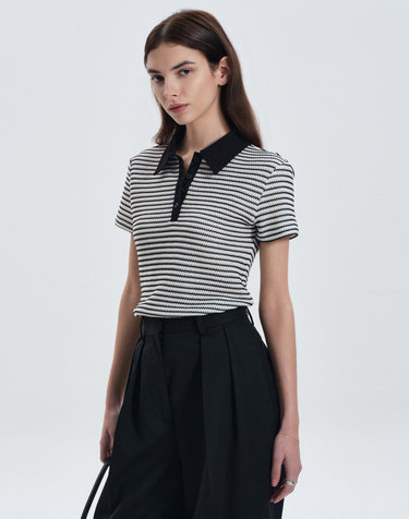Crochet Striped Polo (Black)