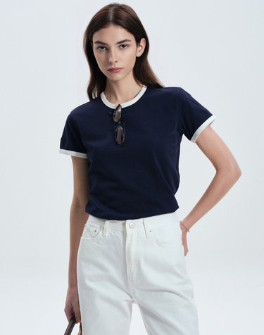 Cropped Ringer Tee (Navy)