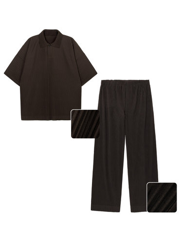 Yoyogi Pleats Polo & Wide Pants (Brown)