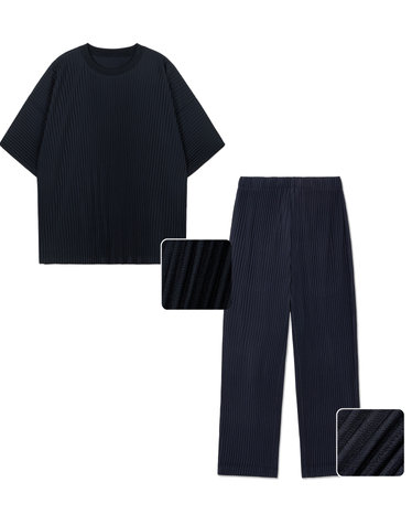 Yoyogi Pleats Tee & Pleats Wide Pants (Navy) Set-up