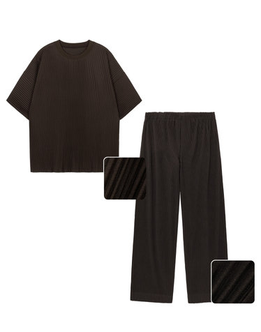 Yoyogi Pleats Tee & Wide Pants (Brown)
