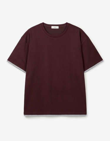 Layered Roll-Up Cropped Tee (Burgundy)