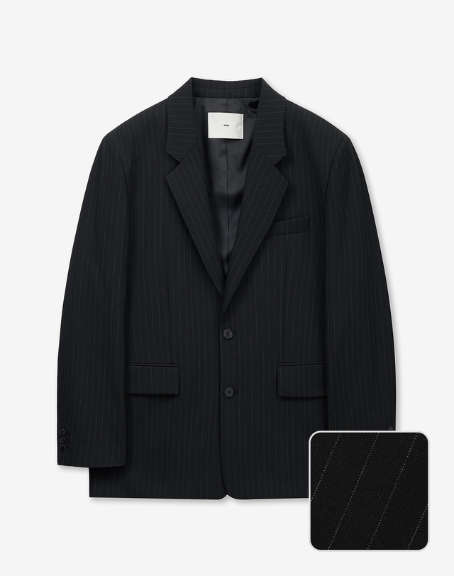 티엔지티 세트 Pin Stripe Structure Single Jacket (Black) 블랙 착용컷