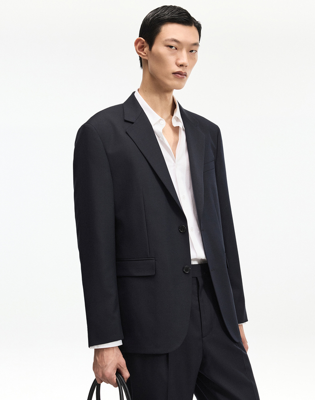 티엔지티 세트 Wool Blend Comfort Jacket & Tapered Pants (Dark Navy) 네이비 착용컷