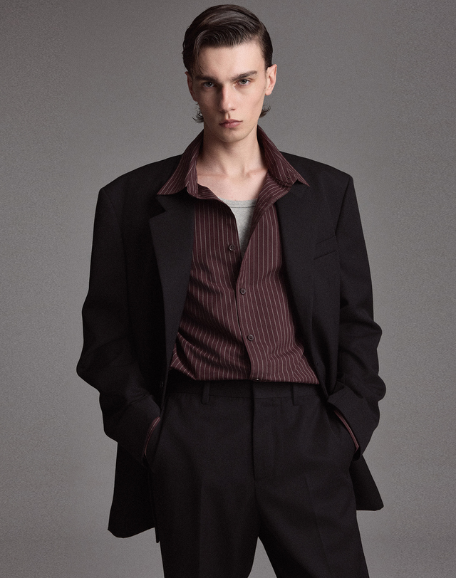 티엔지티 세트 Oversized Structured Wool Jacket & Flared Pants (Black) 블랙 착용컷