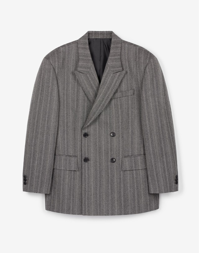 티엔지티 세트 Herringbone Double Breasted Jacket & Semi-Wide Pants (Grey) 그레이 착용컷