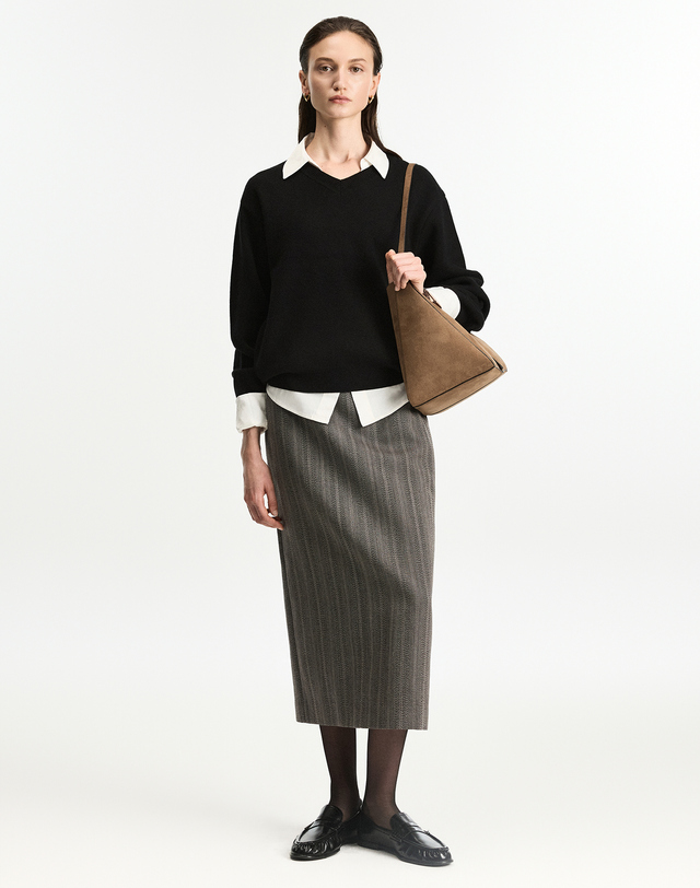티엔지티 세트 [W] Herringbone Double-Breasted Wool Jacket & Maxi Skirt (Grey) 그레이 상세