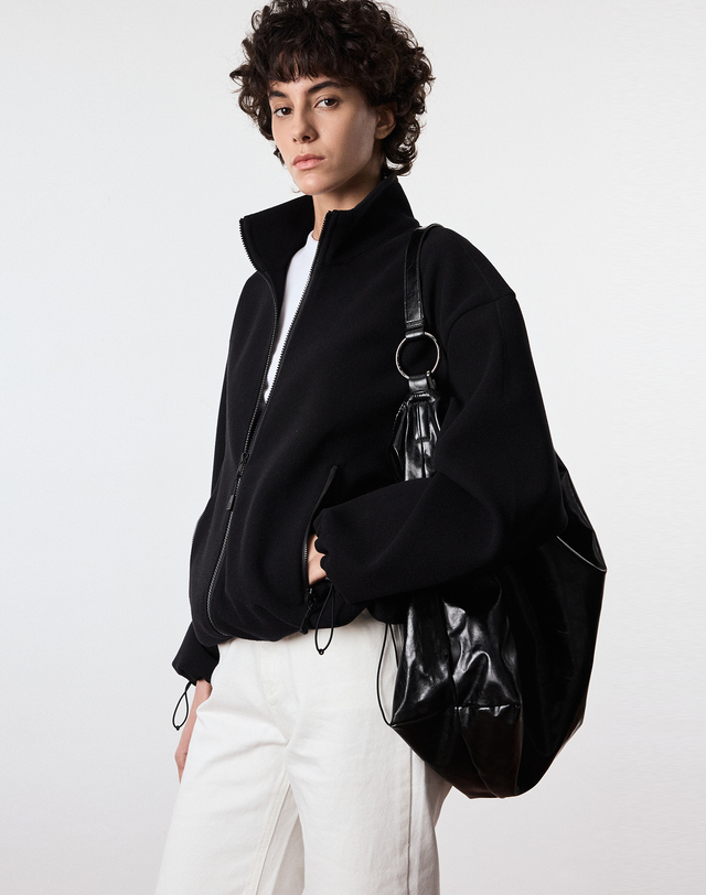 티엔지티 세트 Oversized Fleece Jumper (Black) 블랙 착용컷
