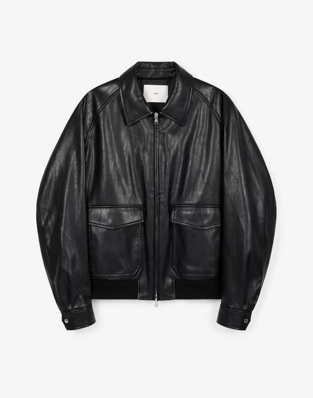 티엔지티 세트 Faux Leather A-2 Jacket (Black) 블랙 착용컷