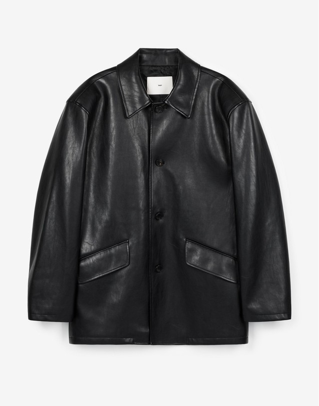 티엔지티 세트 Oversized Faux Leather Car Coat (Black) 블랙 착용컷
