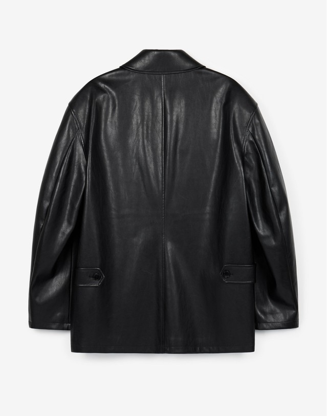 티엔지티 세트 Oversized Faux Leather Car Coat (Black) 블랙 착용컷