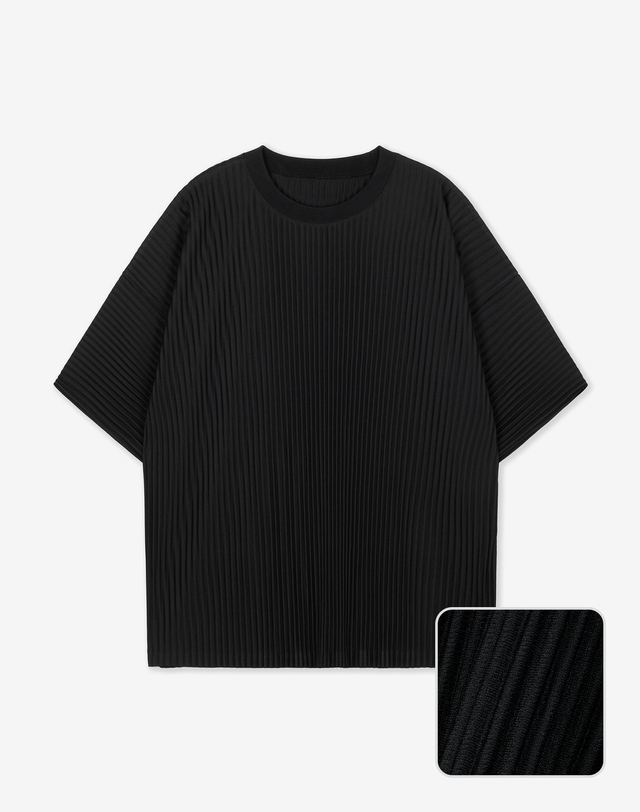 요요기 플리츠 바이 티엔지티 Yoyogi Pleats Tee & Pleats Shorts (Black) 블랙 착용컷