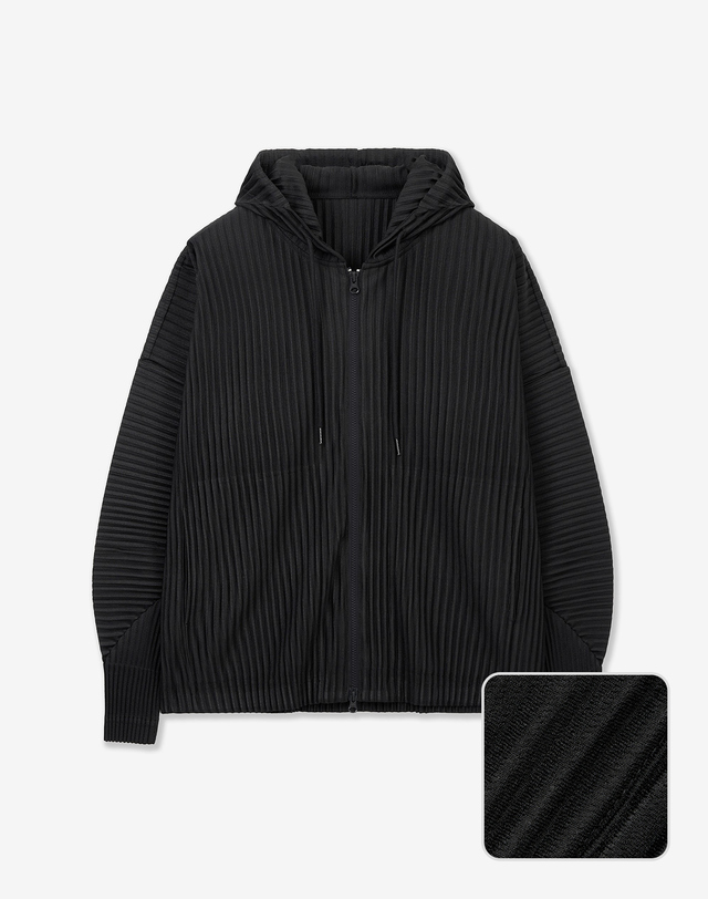 요요기 플리츠 바이 티엔지티 Yoyogi Pleats Hooded Zip-Up & Wide Leg Pants (Black) 블랙 착용컷