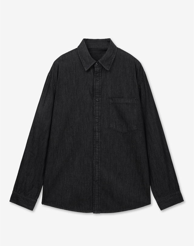 티엔지티 세트 Oversized Denim Shirts (Raw Black) 블랙 착용컷