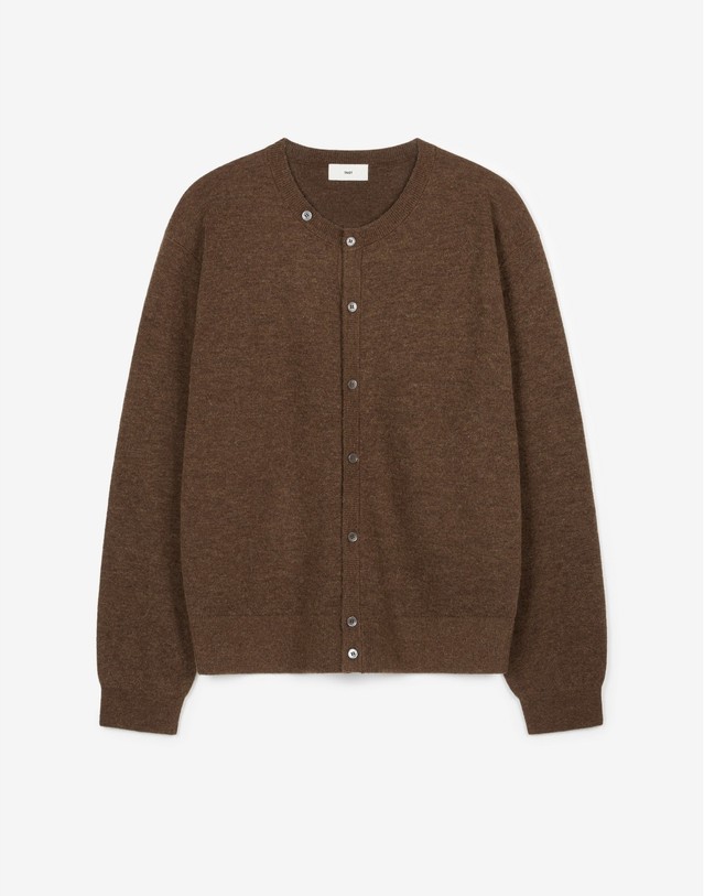 티엔지티 세트 Alpaca Crew Neck Cardigan (Brown) 브라운 착용컷