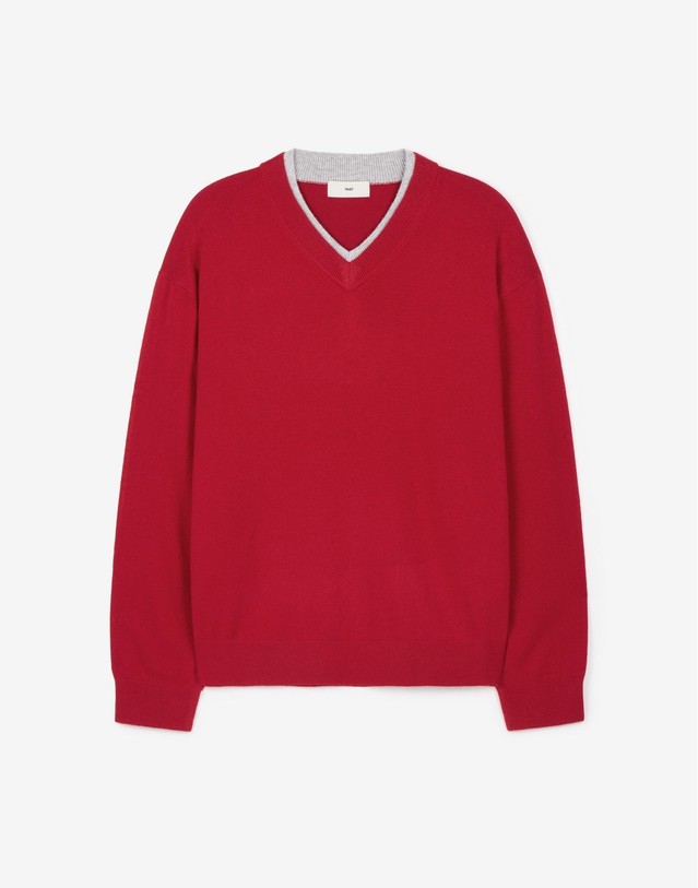 티엔지티 세트 Layered V-Neck Knit (Red) 레드 착용컷