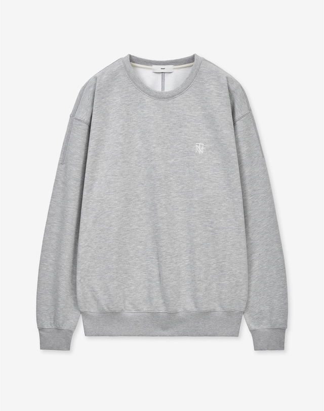 티엔지티 세트 Embroidery Logo Sweatshirt (Melange Grey) 그레이 착용컷