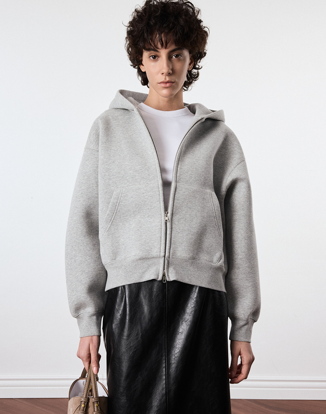 티엔지티 세트 Sculpted Oversize Hoodie Zip-Up (Melange Grey) 그레이 착용컷