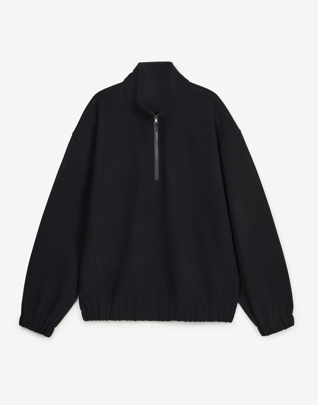 티엔지티 세트 Oversized Fleece Quarter Zip-up Sweatshirt (Black) 블랙 착용컷