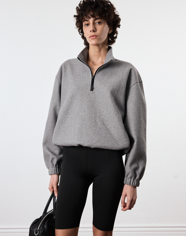 티엔지티 세트 Oversized Fleece Quarter Zip-up Sweatshirt (Grey) 그레이 착용컷