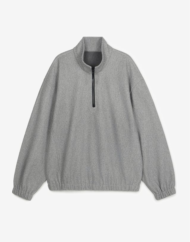 티엔지티 세트 Oversized Fleece Quarter Zip-up Sweatshirt (Grey) 그레이 착용컷