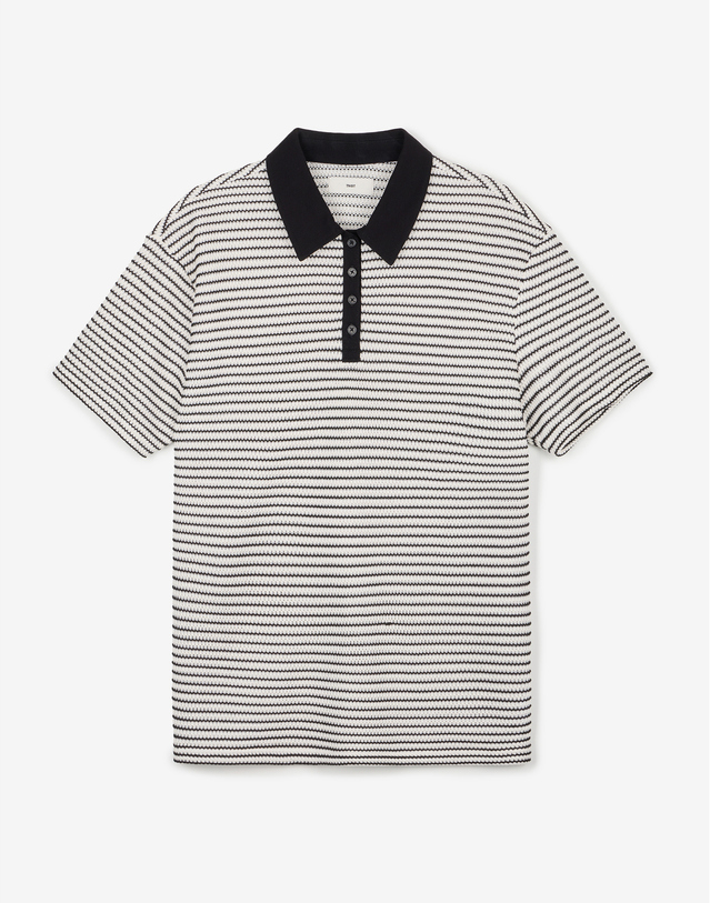 티엔지티 세트 Crochet Striped Polo (Black) 블랙 착용컷