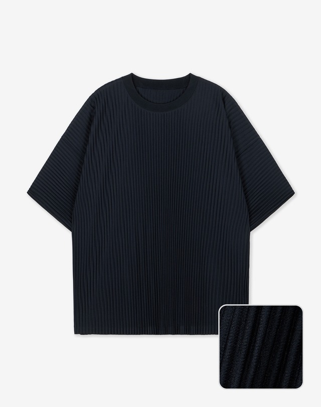 요요기 플리츠 바이 티엔지티 Yoyogi Pleats Tee & Pleats Wide Pants (Navy) Set-up 네이비 착용컷