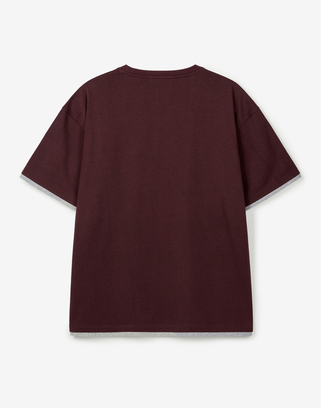 티엔지티 세트 Layered Roll-Up Cropped Tee (Burgundy) 와인 착용컷
