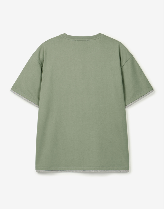 티엔지티 세트 Layered Roll-Up Cropped Tee (Pale Sage) 연두 착용컷