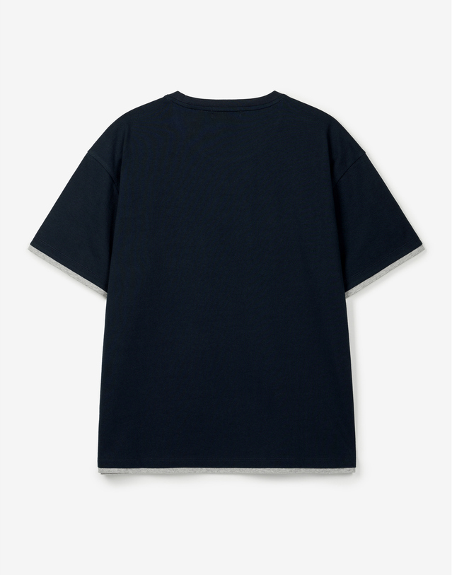 티엔지티 세트 Layered Roll-Up Cropped Tee (Navy) 네이비 착용컷