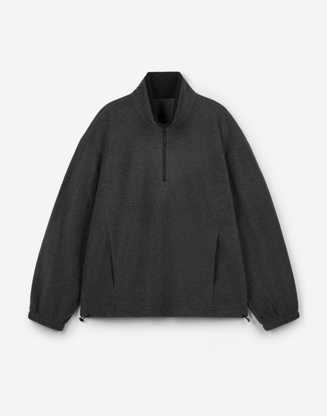 티엔지티 세트 [UNI] Koenji Fleece Oversized Half-Zip Sweatshirt (D.Grey) 차콜 그레이 착용컷