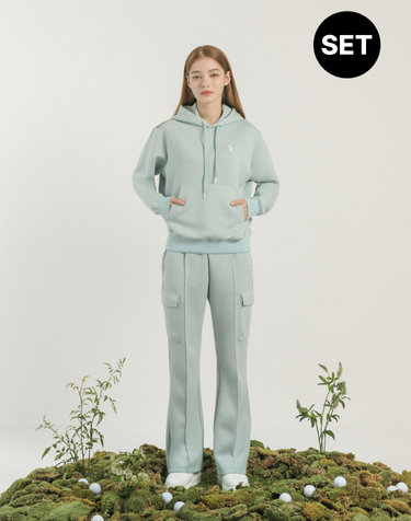 그린 여성 소프트터치 후드 스웨트 셔츠+그린 여성 소프트터치 카고 저지 부츠컷 팬츠 세트