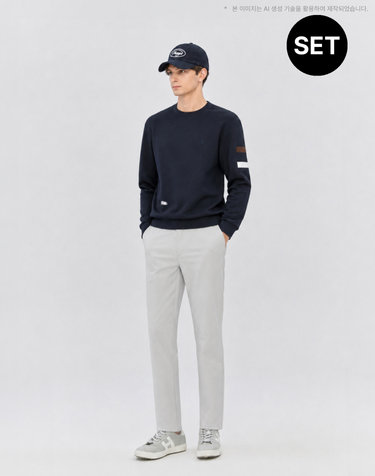 [ONLINE EXCLUSIVE]네이비 남성 포인트 맨투맨 티셔츠+[LF몰 단독]베이지 어텀 듀얼무브 팬츠