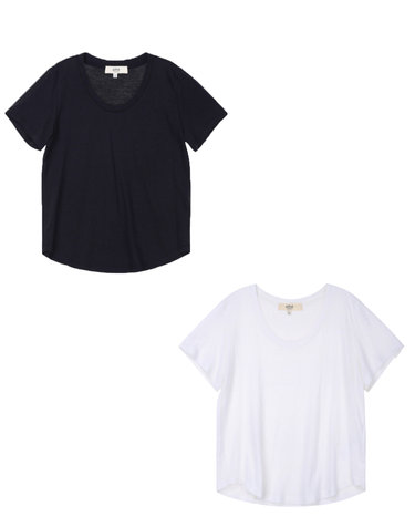 [SET] 화이트 단색 린넨혼방 반팔티셔츠 + 블랙 단색 면혼방 반팔티셔츠