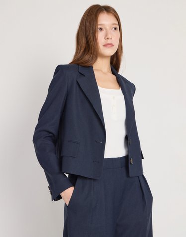 [Set] 다크네이비 솔리드 원버튼 긴팔자켓 + 와이드 팬츠