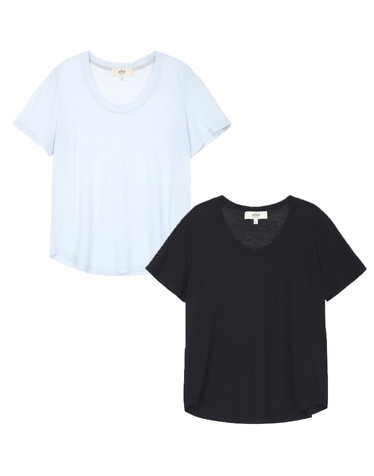 [Set] [ONLINE EXCLUSIVE] 라이트블루 솔리드 유넥 반팔티셔츠 + 블랙 솔리드 유넥 반팔