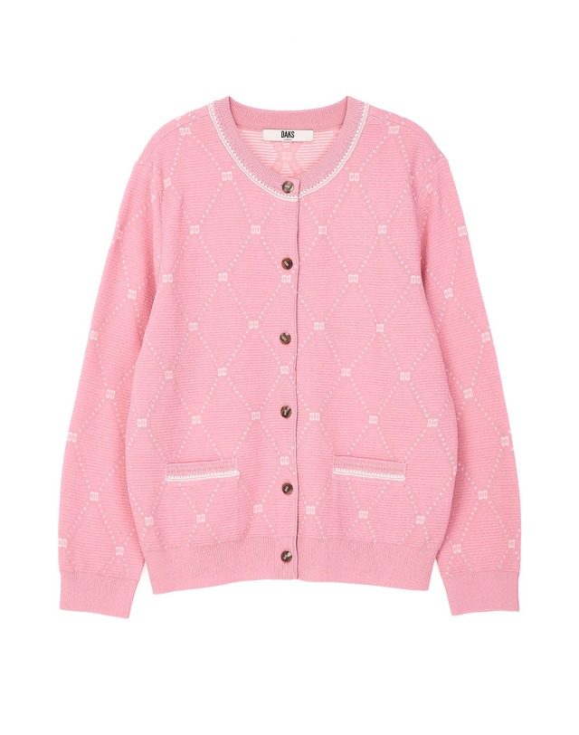 닥스여성세트 [SET-UP] 핑크 DD로고 라운드 가디건 + 7부 소매 니트 착용컷