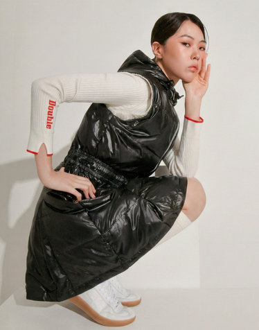 [SET] 블랙 여성 다운 원피스 + 아이보리 골지니트