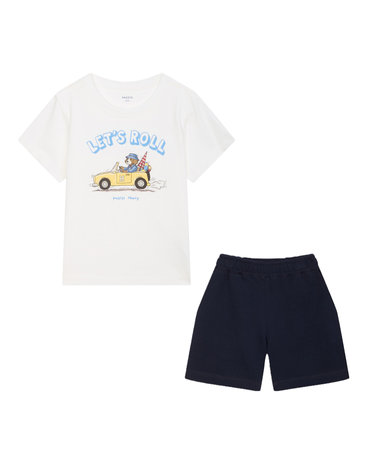 [Set][KIDS] 해리 그래픽 티셔츠 화이트& 하프팬츠 네이비 세트 