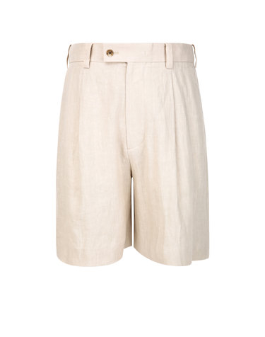 라이트베이지《Natural Linen》컴포트 원 턱 하프 팬츠