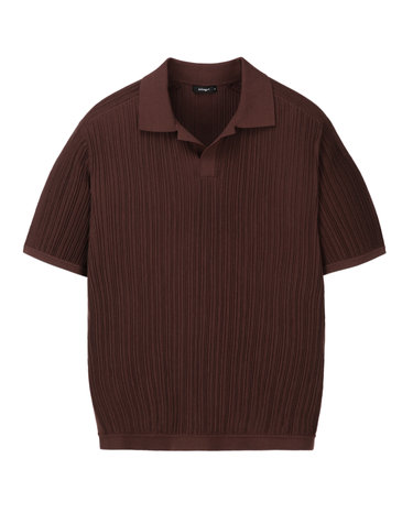 브라운《Summer Knit Pleats》카라넥 니트
