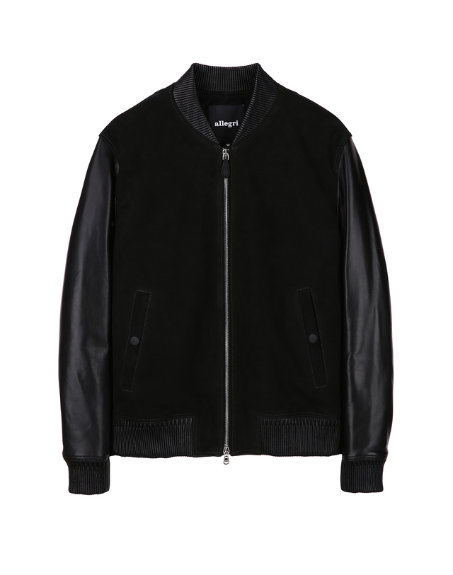 알레그리 블랙《Premium Suede》배색 가죽 점퍼 착용컷