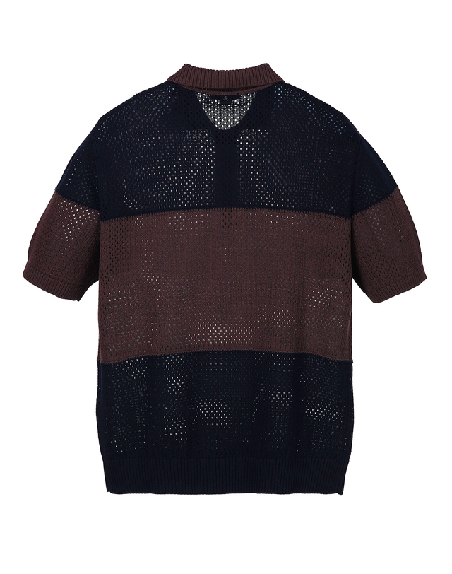 알레그리 다크브라운 《Rugby crochet》카라넥 니트 진한 브라운 착용컷