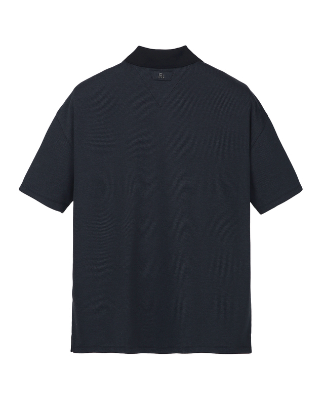 알레그리 다크 터콰이즈 블루《Soft Twill》세미오버 카라 티셔츠 진한 청록 착용컷
