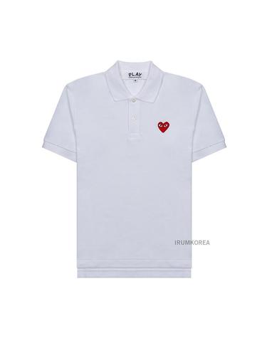 [꼼데가르송] SS25 공용 레드 하트 폴로 티셔츠 AX T006 051 WHITE