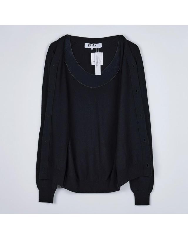 꼼데가르송 [꼼데가르송] FW25 공용 더블 하트 가디건 AX N058 051 BLACK 착용컷